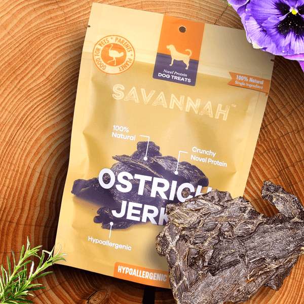 Tasty Ostrich Jerky. Protein & Iron-rich, Natural Dog Chew Treat by Savannah Pet Food