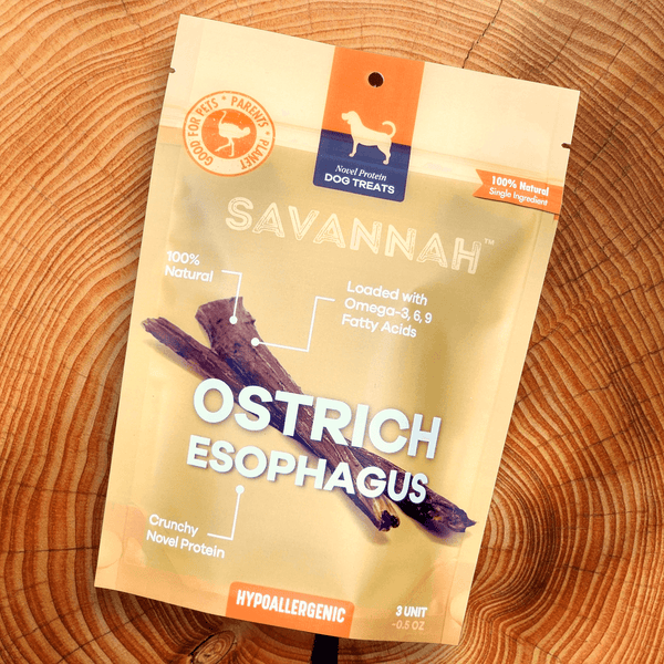 Crunchy Ostrich Esophagus Cuts. Light-weight, Natural Dog Chew Treat by Savannah Pet Food