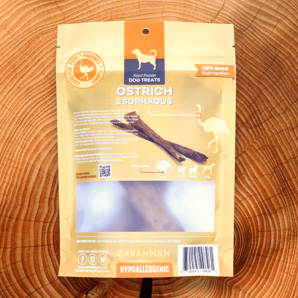 Crunchy Ostrich Esophagus Cuts. Light-weight, Natural Dog Chew Treat by Savannah Pet Food