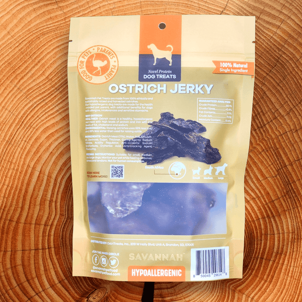 Tasty Ostrich Jerky. Protein & Iron-rich, Natural Dog Chew Treat by Savannah Pet Food