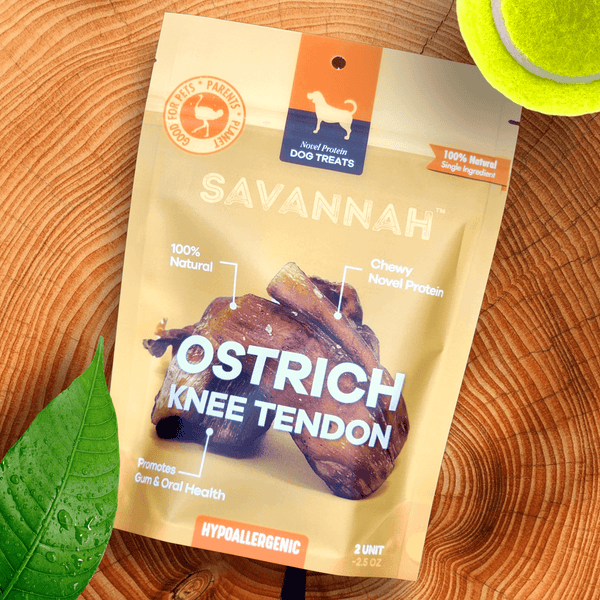 Chewy Ostrich Knee Tendon. Long-lasting, Natural Dog Chew Treat by Savannah Pet Food