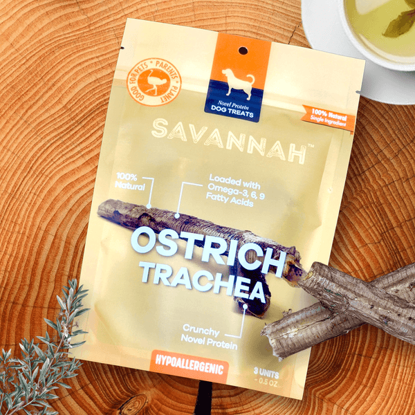 Crunchy Ostrich Trachea Cuts. Light-weight, Natural Dog Chew Treat by Savannah Pet Food