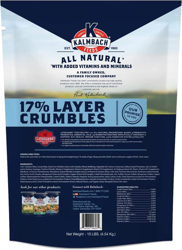 17% ALL NATURAL LAYER Crumbles for Chickens - 10 lb