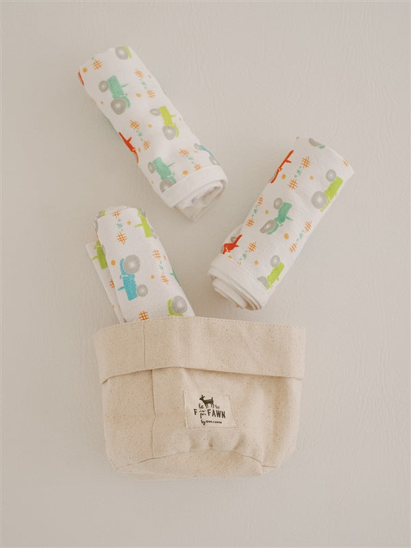 Trusty Tractor- Set of 3 Muslin Burp Cloths