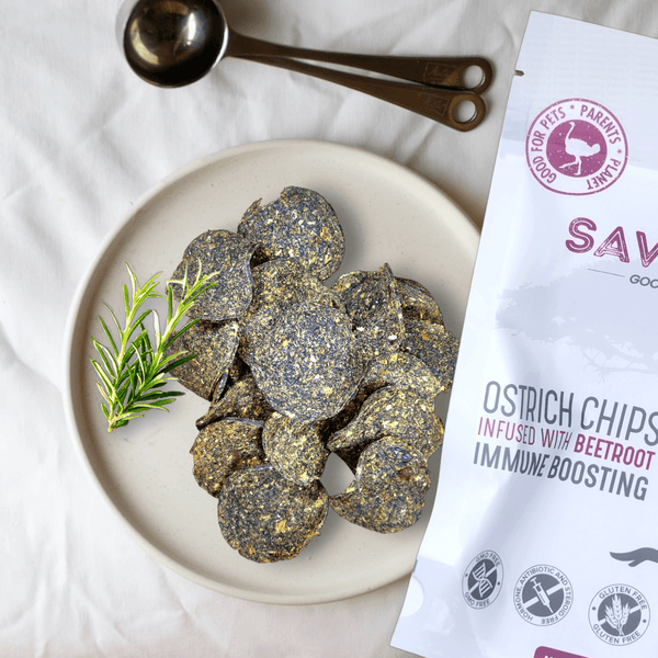 Ostrich Chips with Beetroot. Hypoallergenic Immune Boosting Dog Treats - Savannah, 2.5oz
