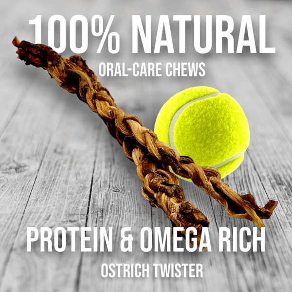 Chewy Ostrich Tendon Whole Twister. Long-lasting, Natural Dog Chew Treat by Savannah Pet Food